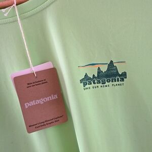 Patagonia Long Sleeve Daily Capeline Shirt Save Our Home Planet Green Large NWT